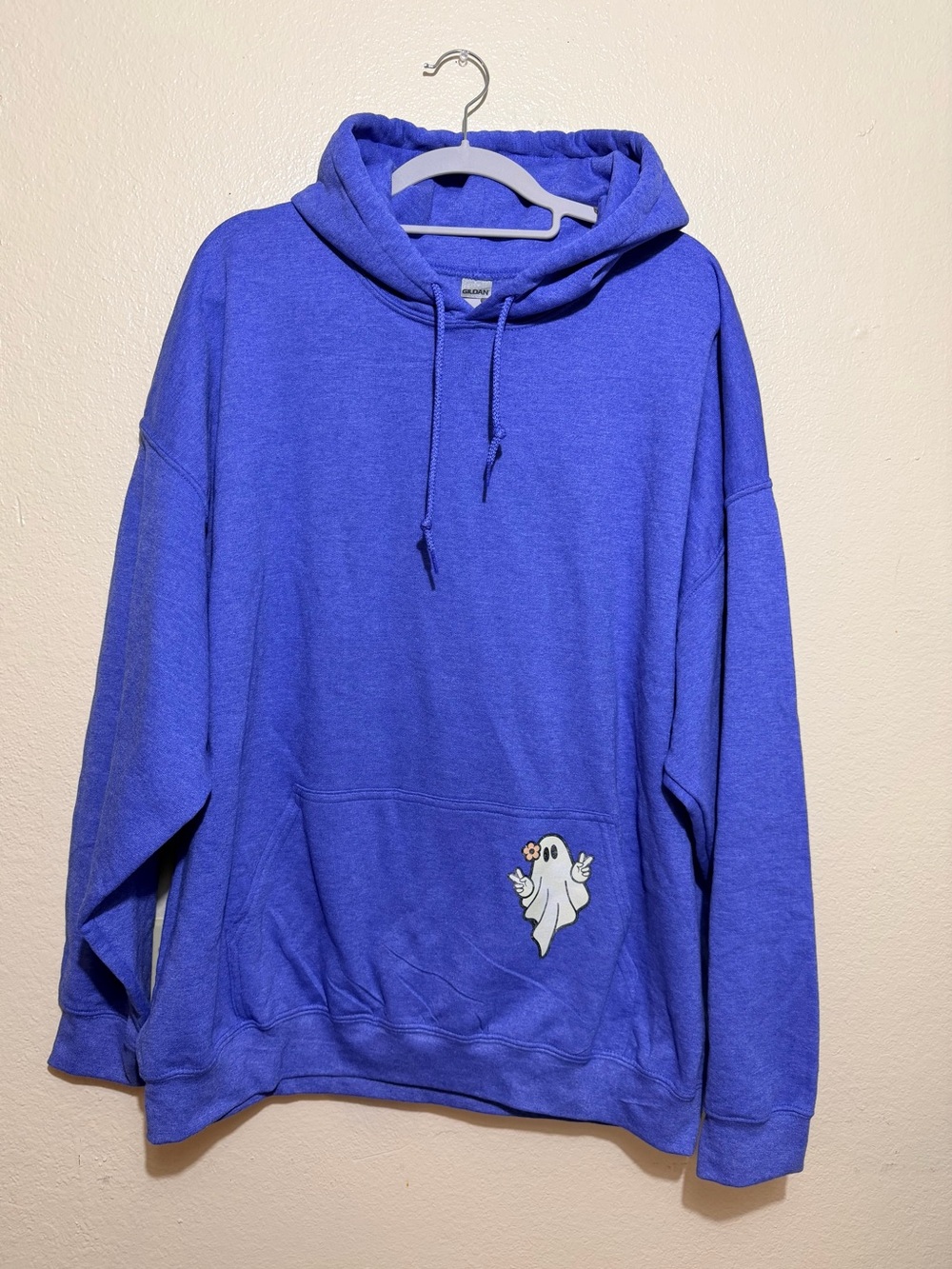 Gildan Unisex Blue Hoodie with Vinyl Ghost Decal Front/Back Size 2XL